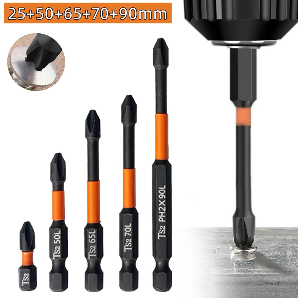 5pcs PH2 Magnetic Cross Bit Set Phillips-Impact Batch Head Hardness Screwdriver Bit Screw Driver Accessories 25-90mm