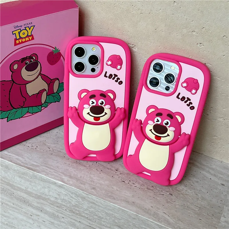 LOTSO Bear Makeup mirror TOY STORY Phone Case for iPhone 15pro 14pro 11 12 13 14 15 Pro Max Disney Cute Cartoon Cover