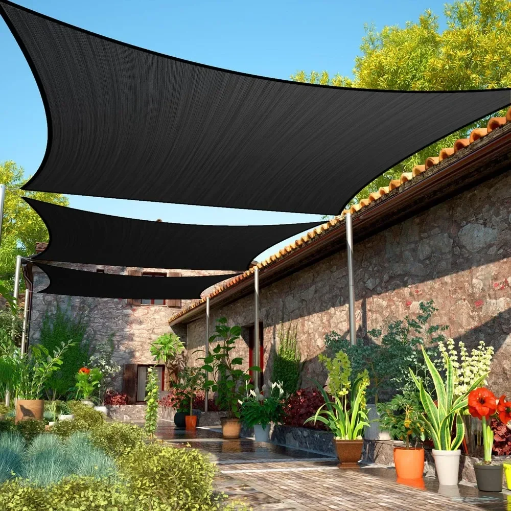 

Black Sun Shade Sail UPF50 Rectangle Canopy Fabric Cloth Screen, Water Permeable & UV Resistant 12' X 24'