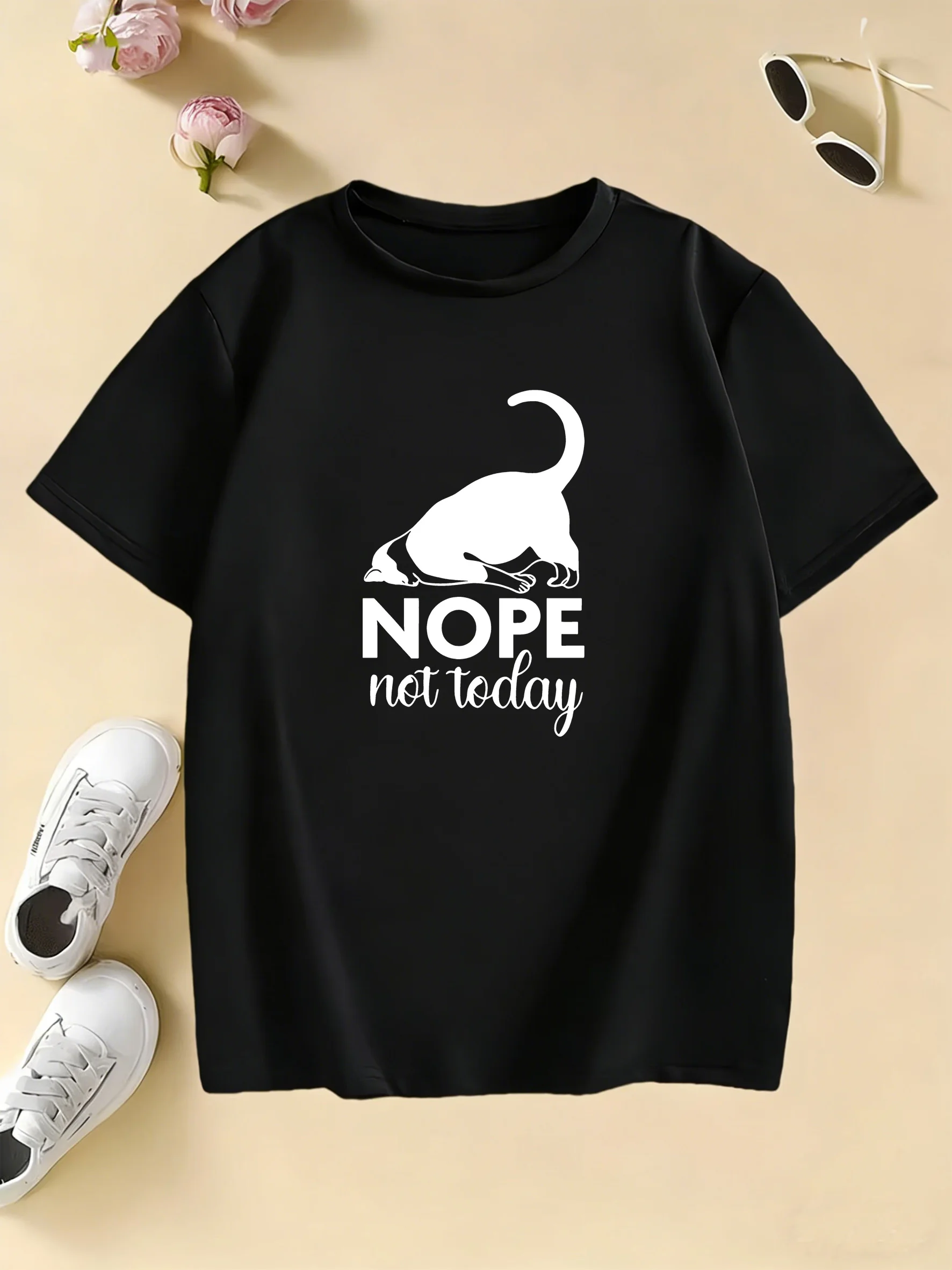 Funny Not Today Cat T Shirts Short Sleeve Kids Children's T-shirt Boys Girls Summer Spring Casual Top Tee Shirt