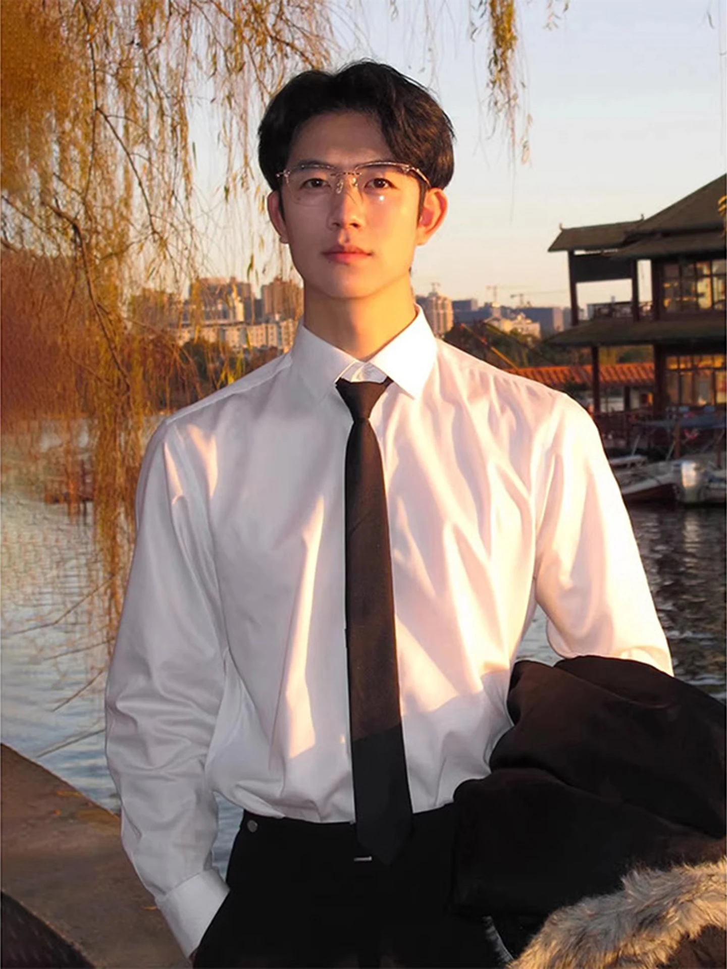 

Thiened Fce Long Sve Men's irt Youthful Sle Busin Inner Wear Father Figure Cool Briti Sle Winter irt