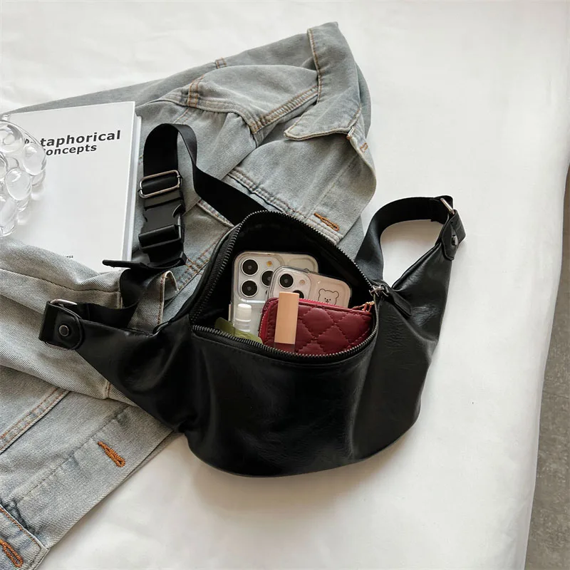 Riñonera de cuero de color sólido para mujer, bolso de cintura de diseñador, bandolera de hombro, bolso de pecho, marca de lujo