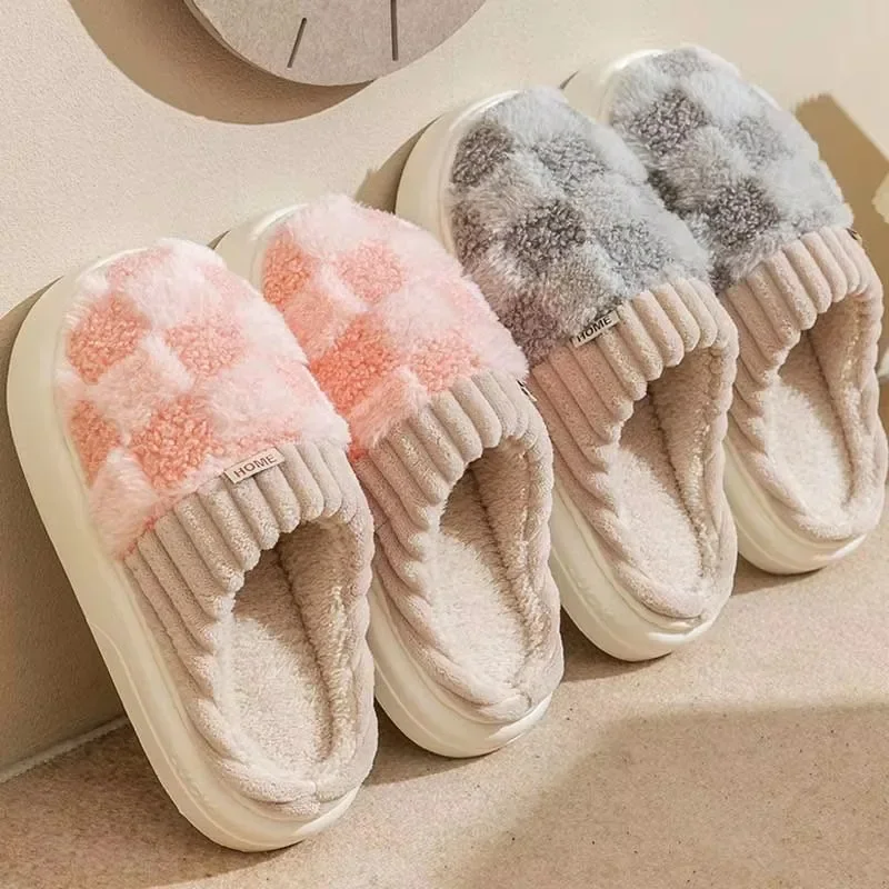 Slippers Winter Warm Padded Fluffy Couple Thick Sole Non-slip Slippers Women Cotton Slippers Indoor Home Men Plush Thick Soft