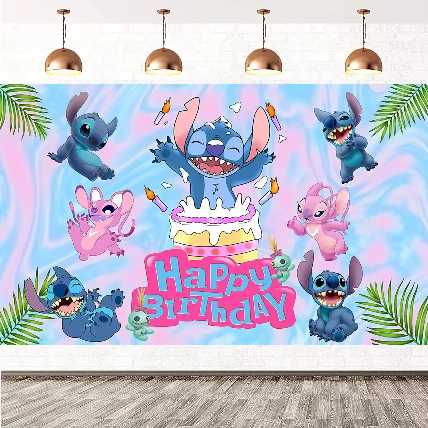 Disney-Decoraciones de Lilo Stitch para fiesta de cumpleaños, fondos de fiesta de dibujos animados para niños, fondo fotográfico, decoración de