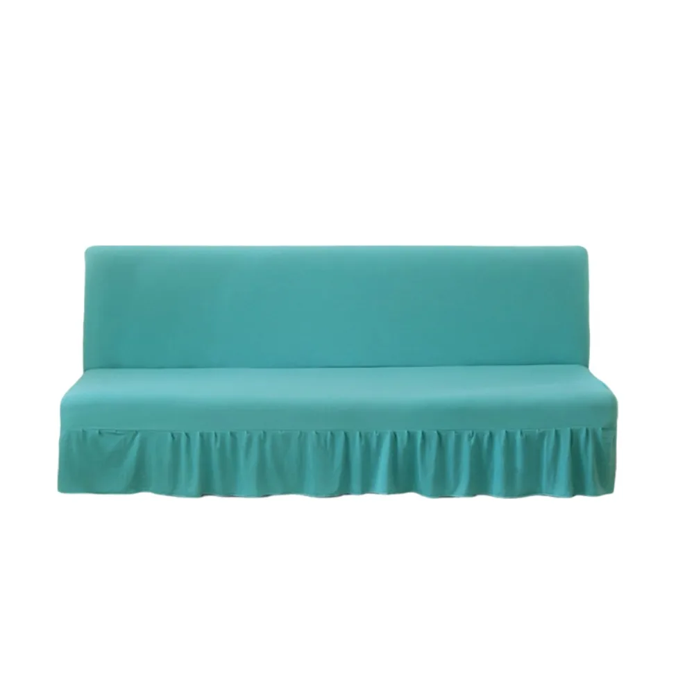 Elastic Armless Futon Sofa Cover with Skirt Stain-resistant Folding Sofa Bed Cover Breathable Skin-friendly Sofa Slipcover