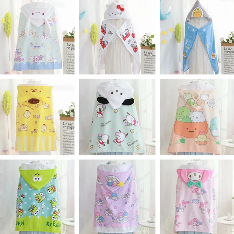 100x70cm Hello Kitty Keroro Melody Pochacco Children Cloak Baby Hat Bath Towel Baby Bathrobes Bath Towel Cloak Bath Robe Hooded