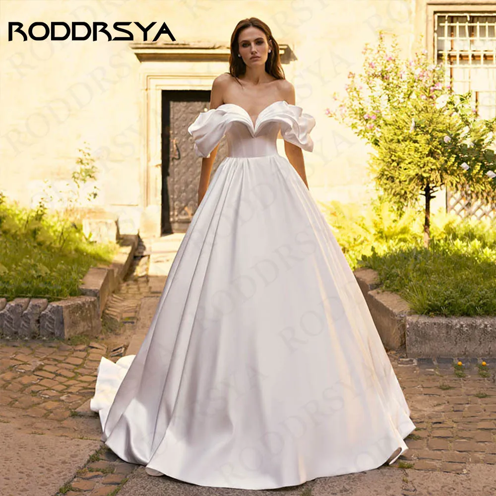 RODDRSYA Satin Wedding Dresses Ball Gown Off Shoulder Simple Sweetheart Neck Lace-up Princess Birde Women Vestido De Novia 2024