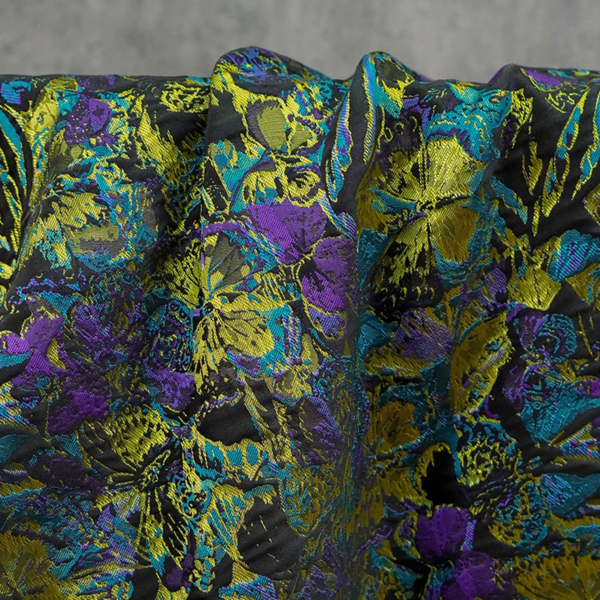 

Yellow Purple Butterfly 3D Embossed Yarn Dyed Jacquard Fabric Women's Dress Evening Gowns Suits Bag Handmade Sewing Fabric