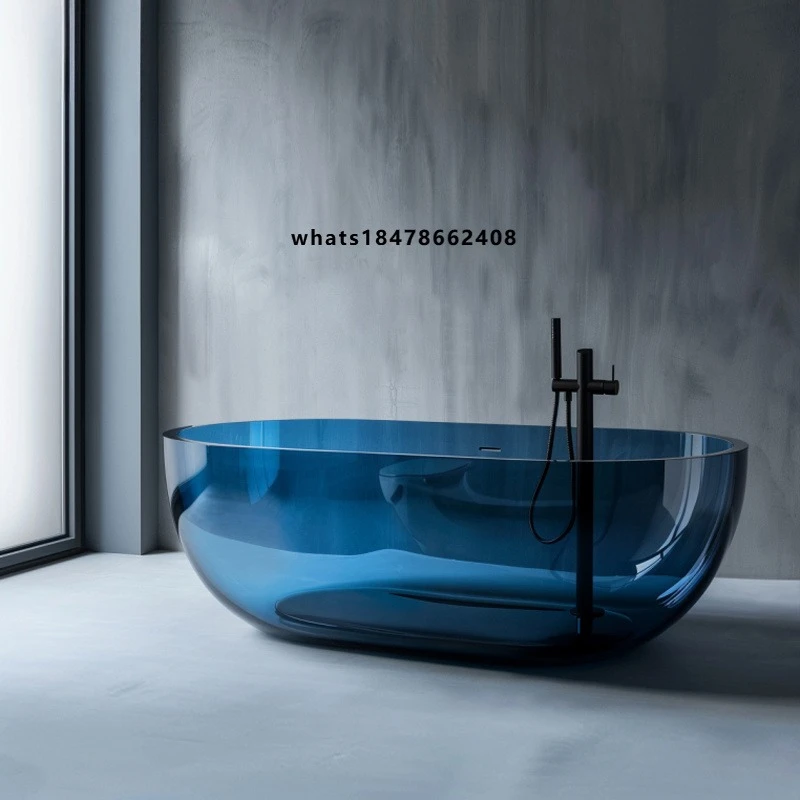 Italian Luxury Crystal Clear Resin Bath Tubs Transparent Solid Surface Stone Resin Freestanding Bathtubs for Sale