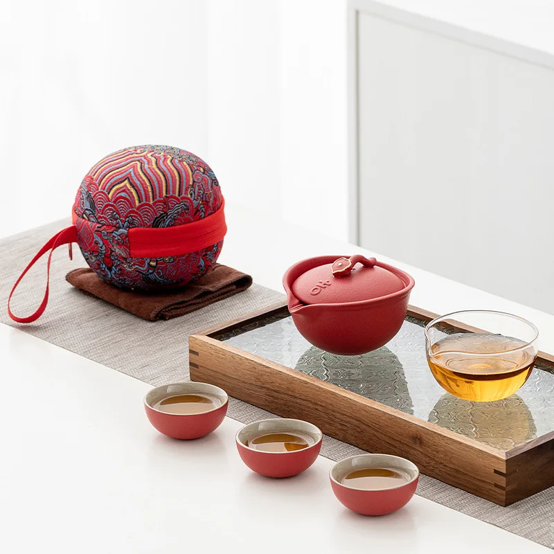 

Convenient travel tea set, convenient quick guest cup, one pot, three cups, outdoor brewing teapot, tea cup and tea set