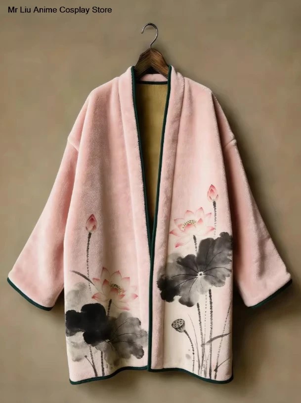 Autumn Winter New Japanese Kimono Yukata Samurai For Men And Women Print Flannel Coat Harajuku Cardigan Haori Kimono