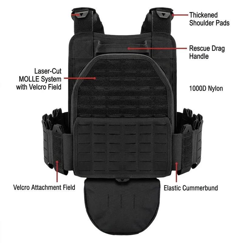 New combat vest 6094 quick detachable light laser cut tactical vest black gear to carry airsoft carrier combat equipment view 4