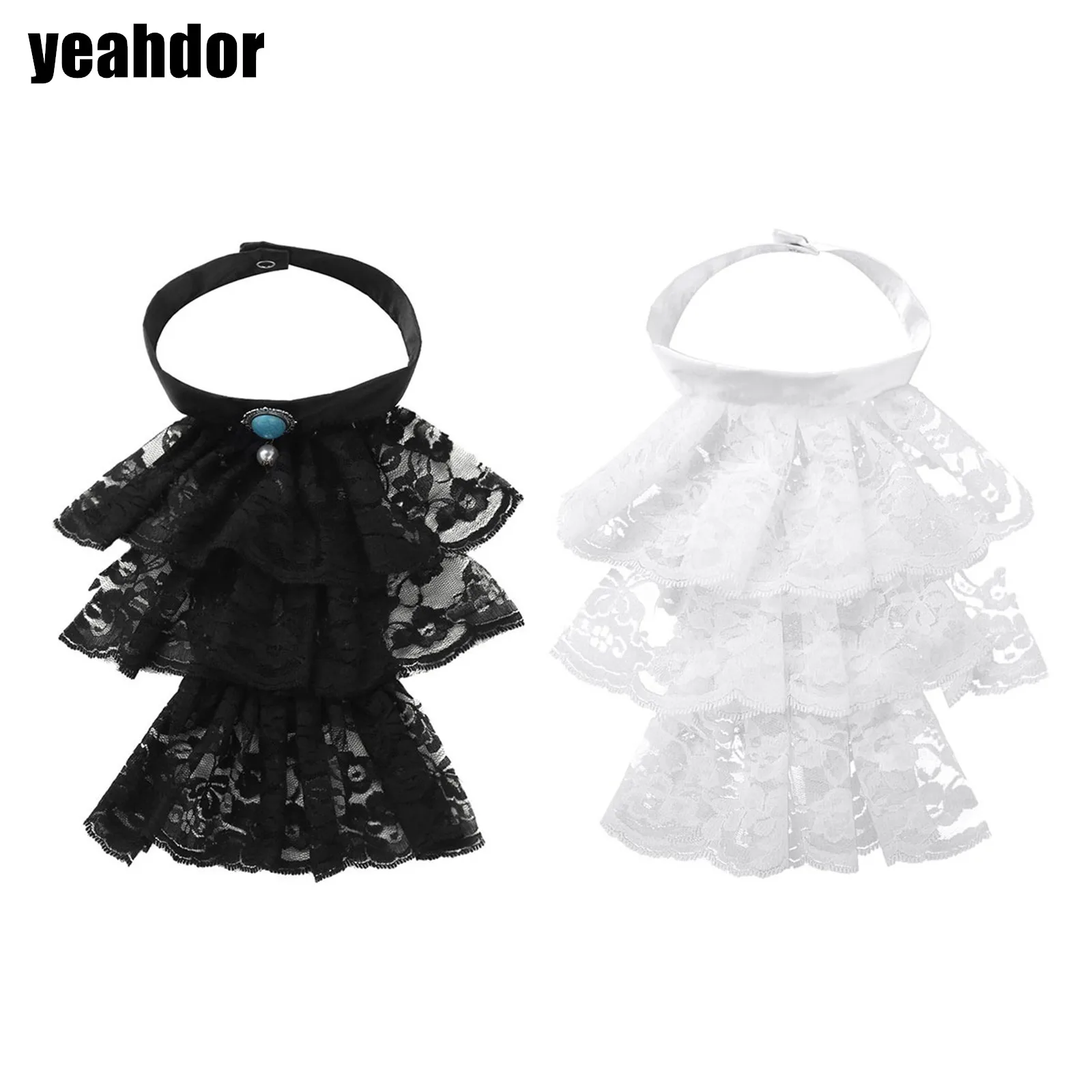 Ruffled Lace Collar Victorian Renaissance Detachable Ruffled Lace Jabot Neck Collar Stage Party Steampunk Costume Accessory