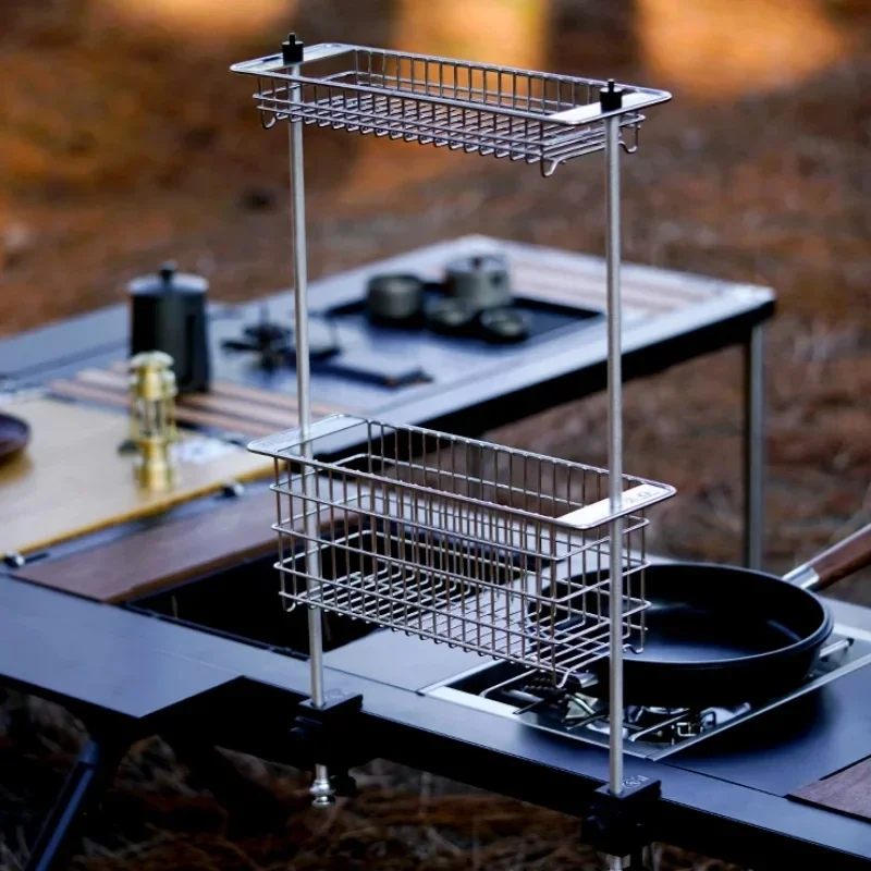 

Be suitable for ﻿ Camping Basket Drain Basket Stainless Steel 0.5 Unit Double Layer Basket Portable Outdoor Kitchen