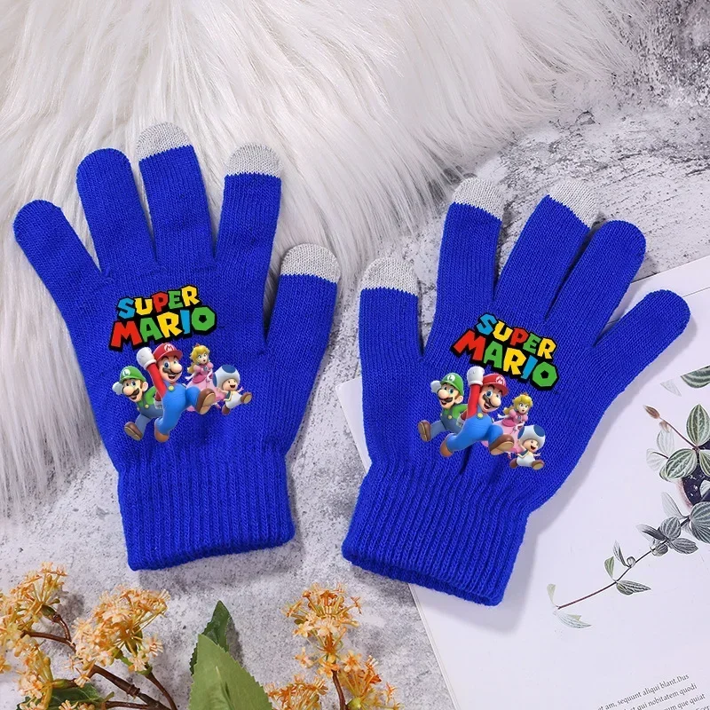 قفازات سوبر ماريو للأطفال قفاز أصابع لطيف للشتاء والرياضات الخارجية والمشي لمسافات طويلة وركوب الدراجات إكسسوارات دافئة هدية تزيين محبوكة