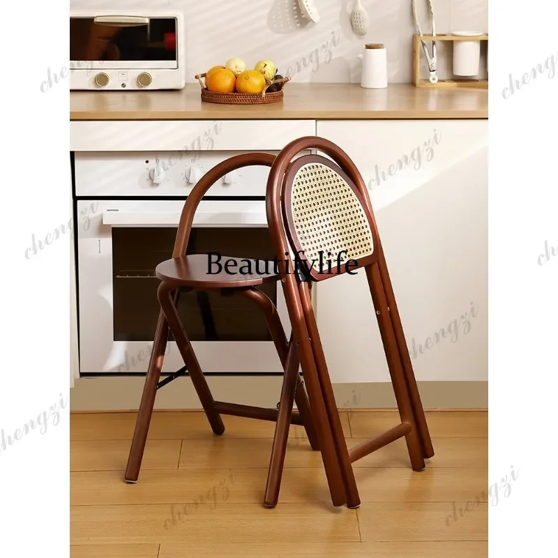 X188 Back Chair Rattan Folding Household Round Stool Medieval Balcony Leisure Chair Bar Counter Kitchen High Chair