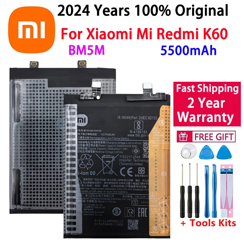 

2024 Years 100% Original High Quality BM5M 5500mAh Battery For Xiaomi For Mi RedMi K60 Phone Replacement Batteries Fast Shipping