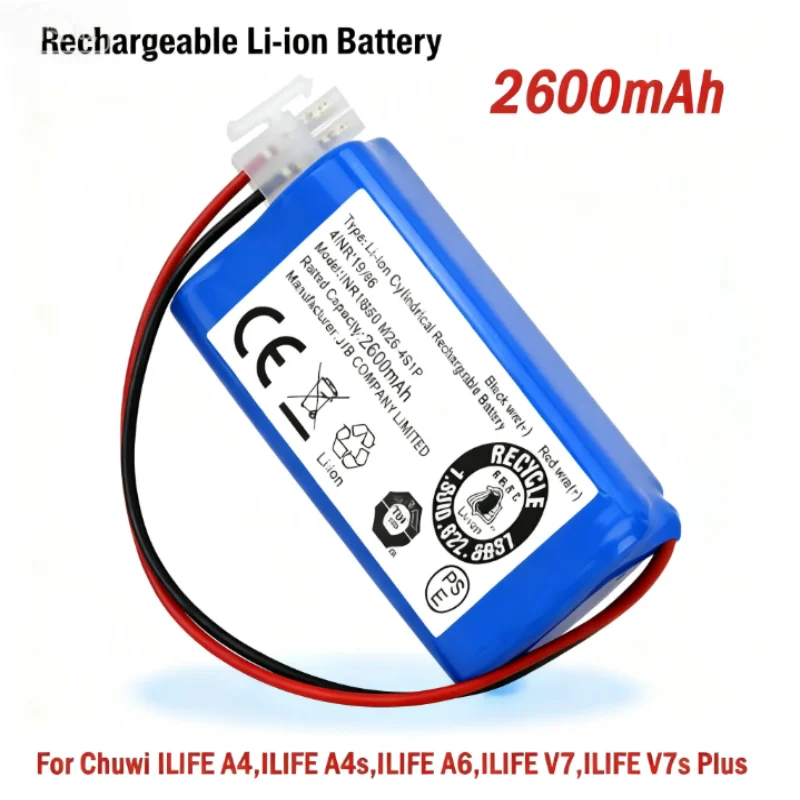 

High Capacity 14.8V 3000mAh Lithium Battery M26-4S1P for ILIFE A4 V7s Plus A6, INR18650 Robot Vacuum Cleaner Replacement Battery