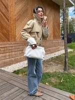 Trench-Coat décontracté à col montant et ceinture pour femme, Chic, contraste, simple boutonnage, manteaux courts amples, vêtements d'extérieur quotidiens de rue, nouvelle collection 2026 4