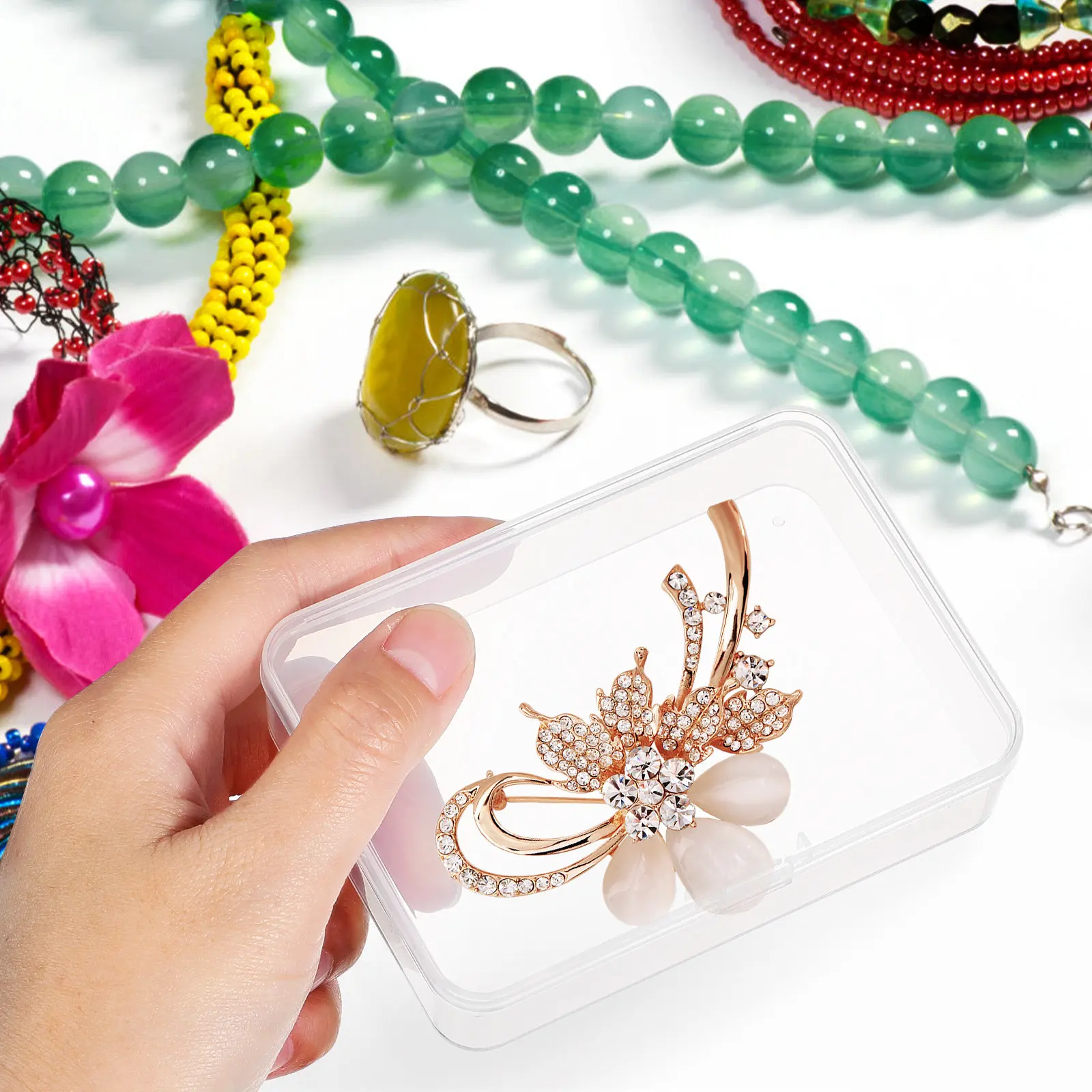 6Pcs Clear Long Rectangular Storage Organizer Small Boxes Card Deck Holder Trading Card Craft Jewelry Storage Cases