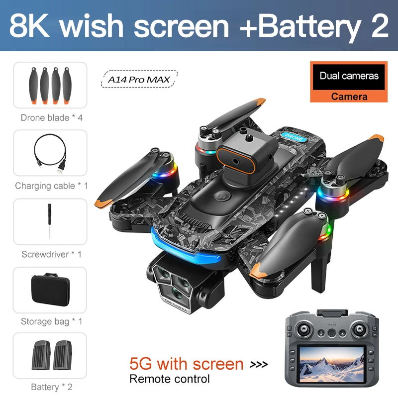Lenovo A14Pro max GPS Borstelloze 8K drievoudige camera Optische Flow Obstakelvermijding Opvouwbare Quadcopter RC Afstandsbediening Drone Speelgoed