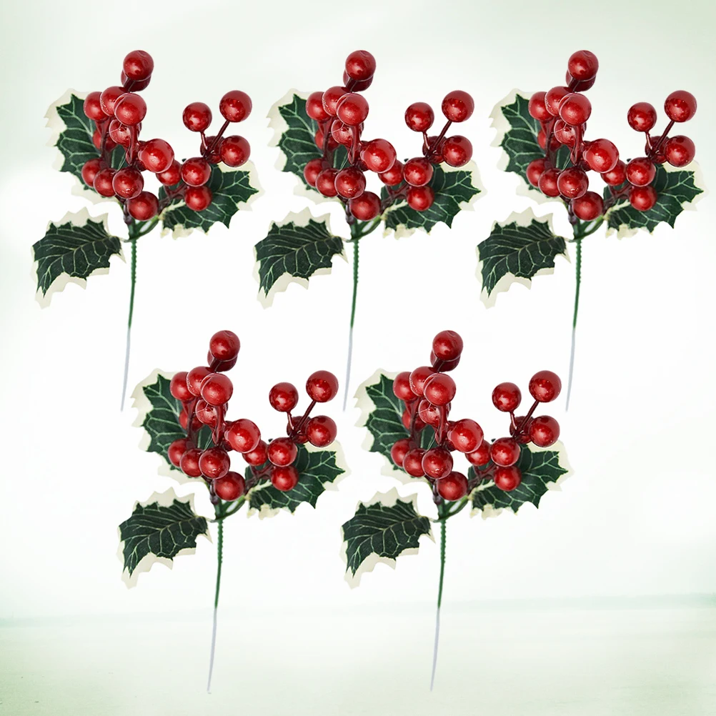 

5 Pcs Artificial Red Berries Stems Berry Branch Christmas Decoration Pine Needles