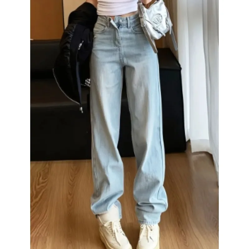 Trendy Design Sense Rear Zipper Straight Jeans Women's 2026 Spring and Autumn New Models Are Thin, High Waist and Thin