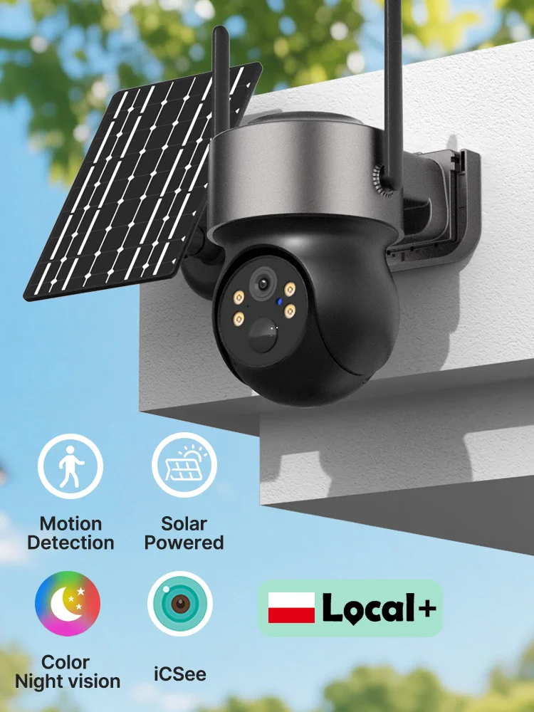Kamera IP solarna WiFi zewnętrzna bezprzewodowa z wbudowanym akumulatorem, kamera PTZ, noktowizor, ostrzeżenia w czasie rzeczywistym, monitoring wideo, iCsee — 2