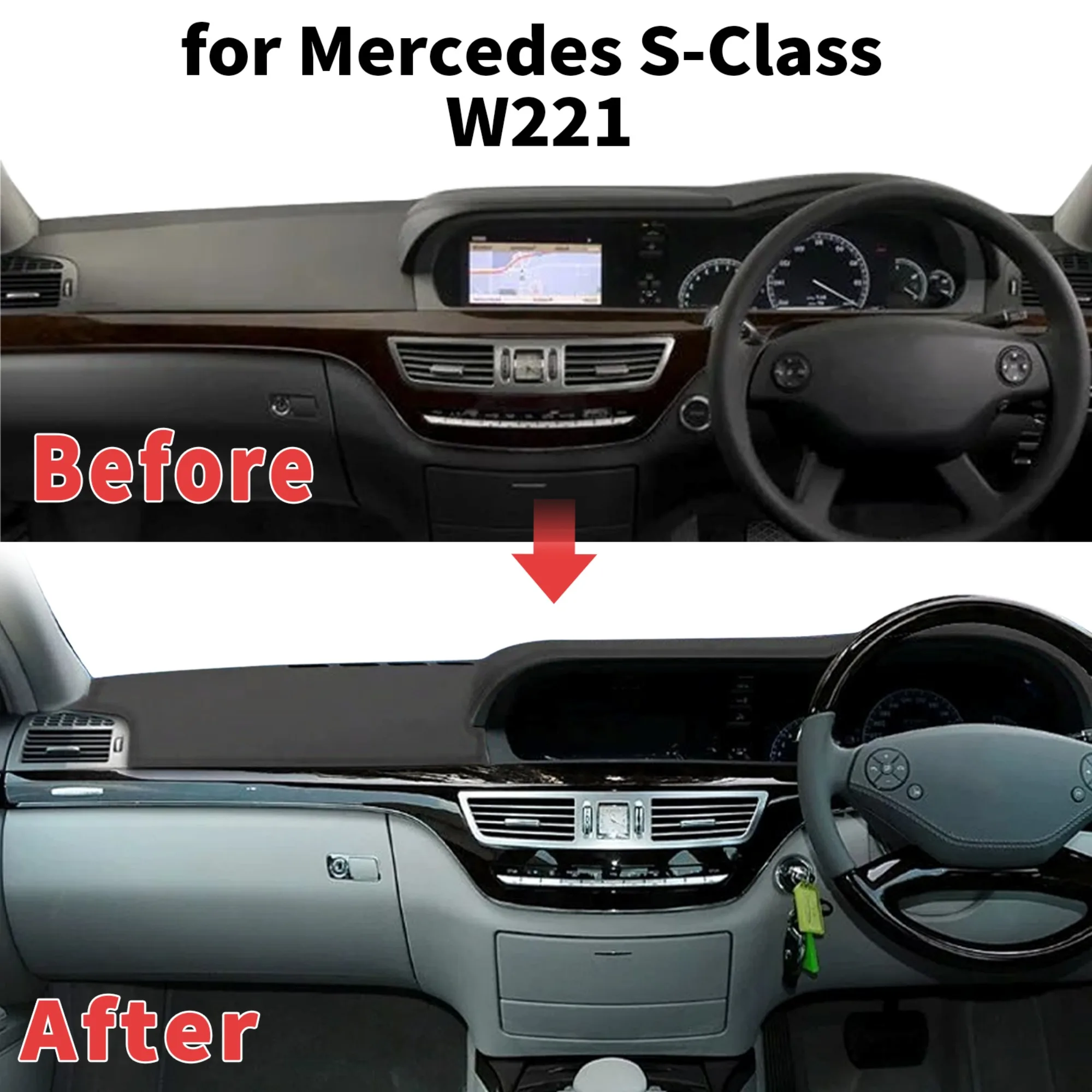 for Mercedes S-Class W221 S-Klasse 2006-2013 S CLASS Dashboard Cover Sun Shade Protector Dashmat Anti-Glare Automotive Dash Mat