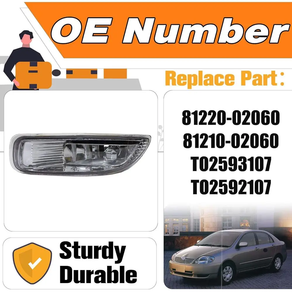طقم مصابيح الضباب تويوتا كورولا 2003-2004، عدسة شفافة، لمبات هالوجين H3 12V 35W، متضمنة حزام الأسلاك #2