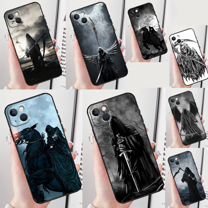 Death Grim Reaper Skull Case Cover For iPhone 12 13 Mini 11 14 15 Pro Max Plus X XS XR SE 2020 SE 2022 7 8 Coque