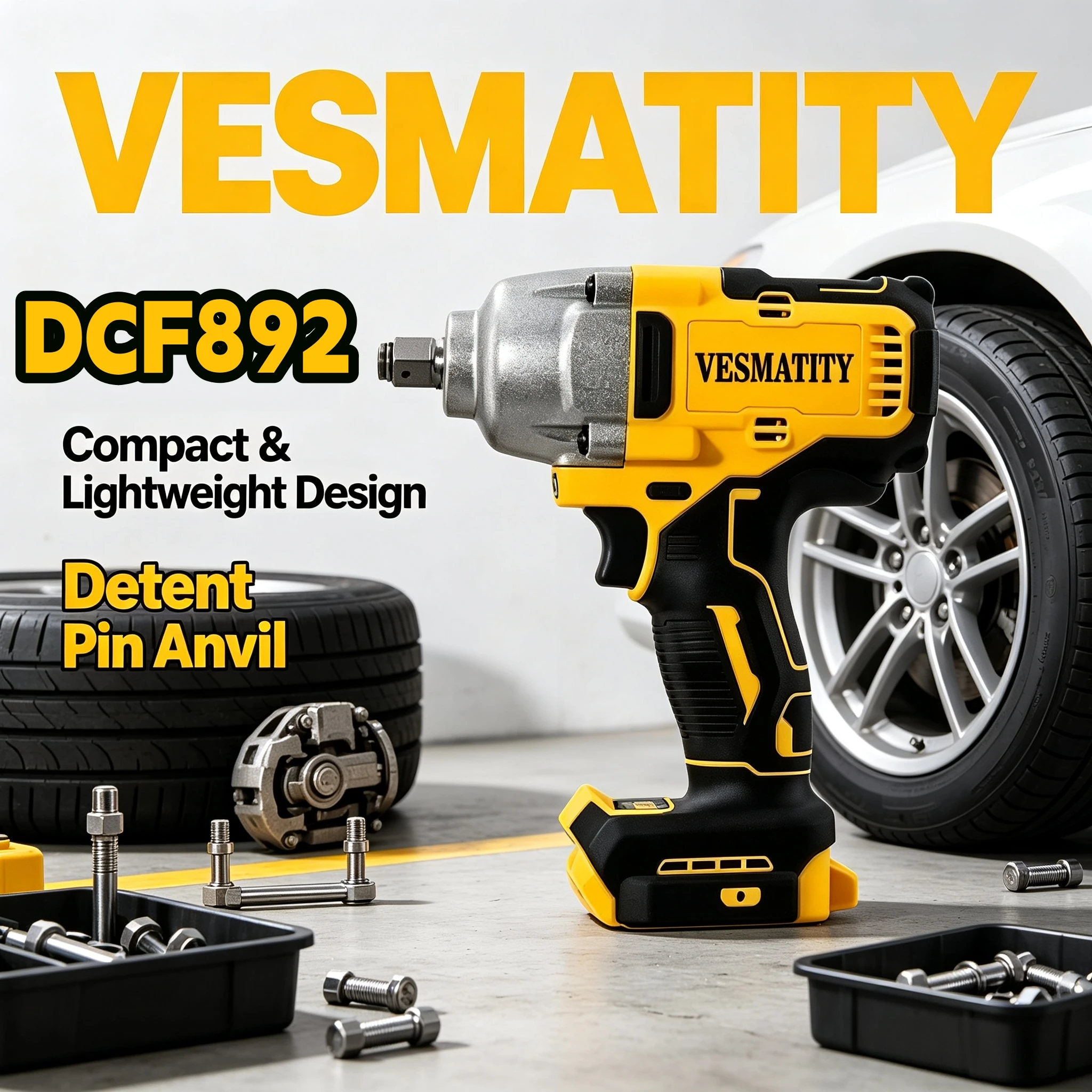 Vesmatity 812Nm High Torque Impact Wrench DCF892 12 Inch 2000RPM Cordless Stepless Speed Tool for DeWALT 18V Battery Pro