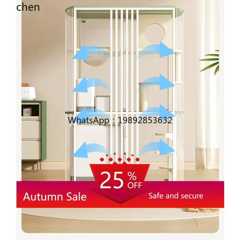 LYY panoramic glass household cat cage large free space can put automatic cat litter box