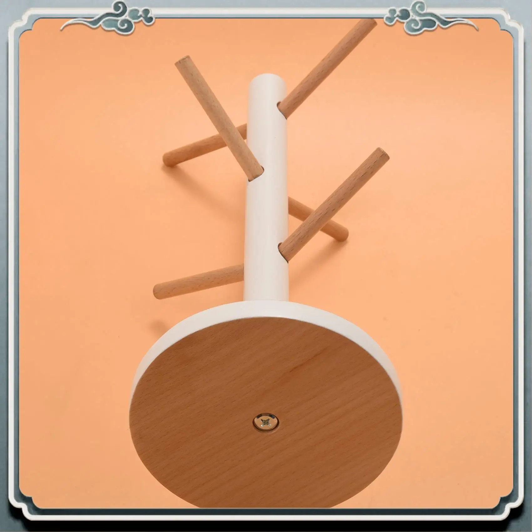 Durable Wooden Mug Hanging Display Rack Drinkware Shelf With 6 Hooks Tree Shape Wood Coffee Tea Cup Storage Holder Stand