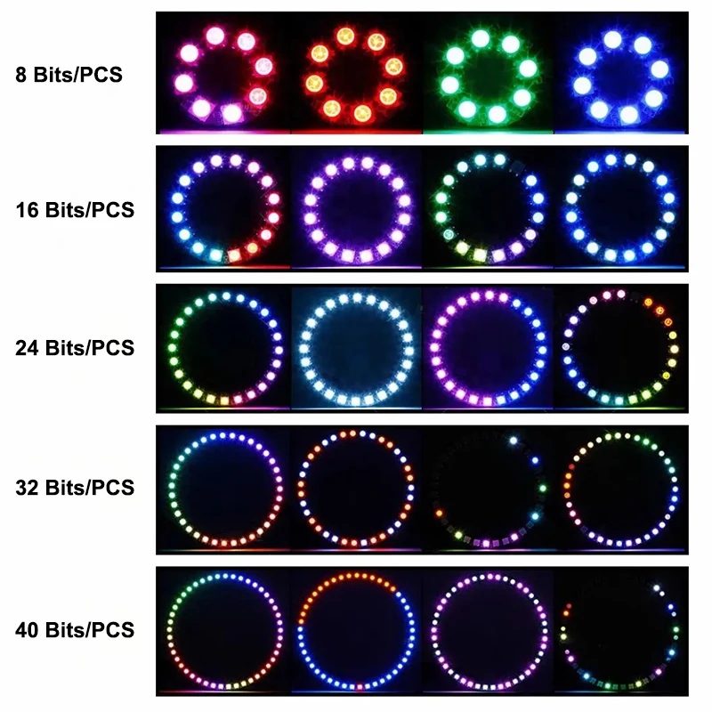 1 Piece SMD5050 RGB Pixel WS2812 Smart LED Ring 8/12/16/24/32/40 Lamp Beads DC5V Power Supply Built-in WS2812B IC Black view 3