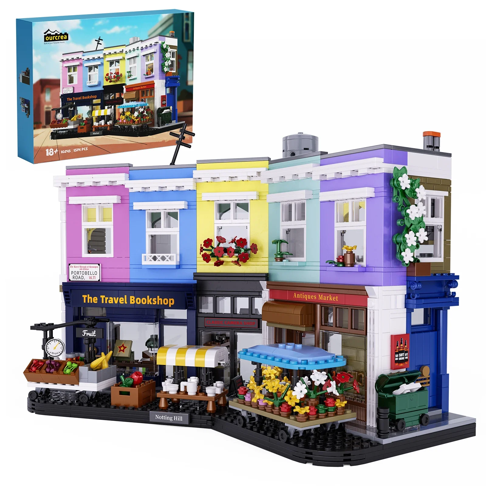 Set de Bloques de Construcción MOC de 1505 Piezas, Modelo de la Casa Notting, Tienda del Mercado de Portobello, Ladrillos, Juguetes para Mujeres y Niños, Regalos para Fiestas