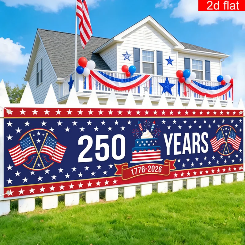 VIKAMA USA 250th Anniversary Banner 1776-2026 Patriotic Celebration Outdoor Garden Hanging Background July 4th Home Decoration