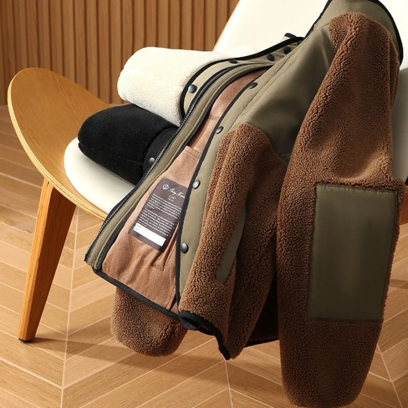 

Уличное меховое цельное осенне-зимнее мужское и женское толстое, пушистое и теплое флисовое пальто с воротником-стойкой для велоспорта на открытом воздухе