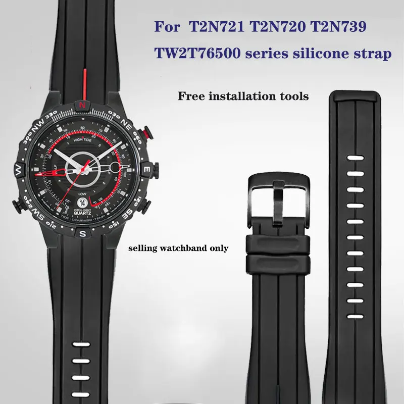 24-16mm raised silicone strap for TIMEX tidal series T2N721 T2N720 T2N739 TW2T76400 TW2T76500 series waterproof silicone strap