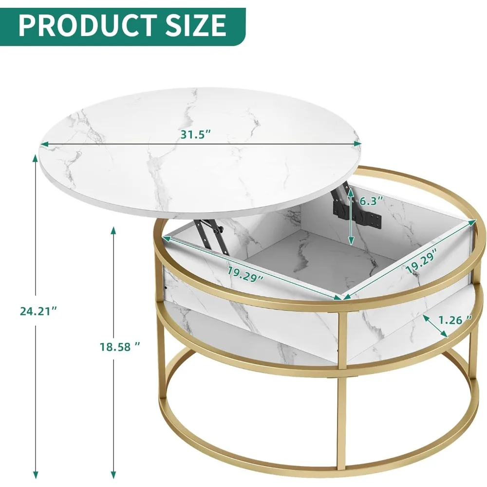 YITAHOME-Mesa De Café Superior Redonda, Mesa De Café Moderna Para Sala De Estar, Compartimento De Armazenamento Escondido