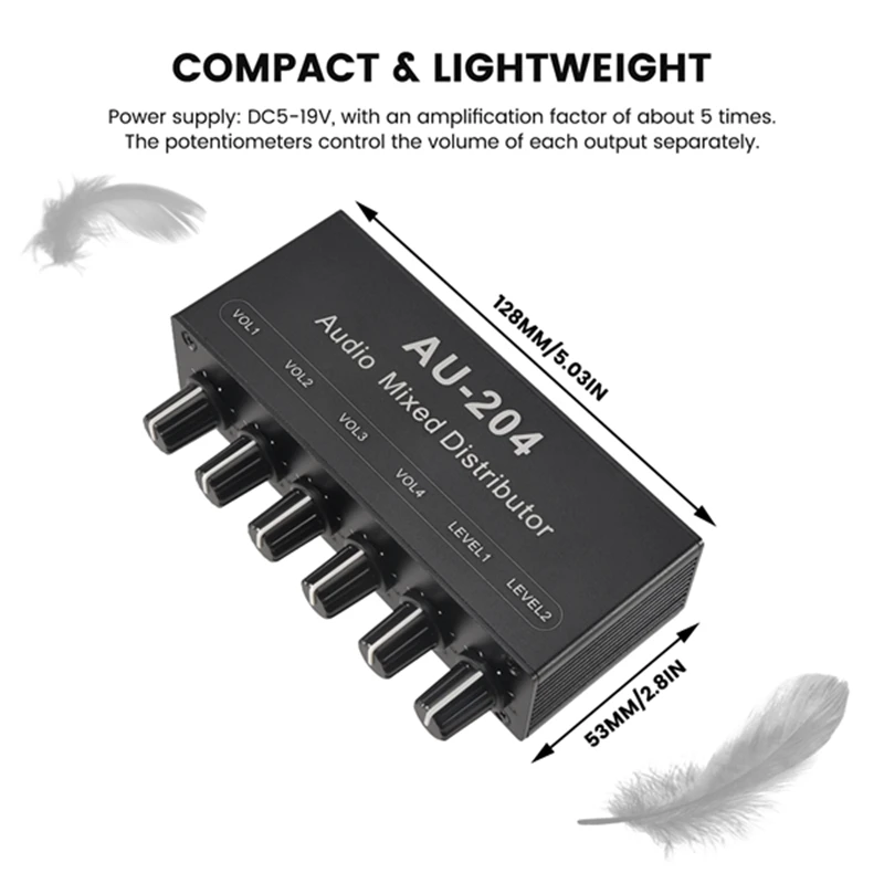 صوت خلاط ستيريو (مدخلين 4 مخرج) ادفع أربعة سماعات أو مكبرات صوت خارجية للتحكم المستقل في مستوى الصوت