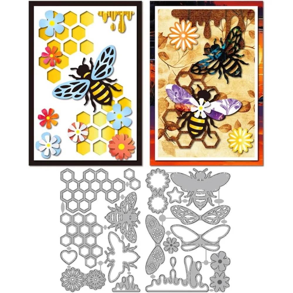 Layered Bees Die Cuts for Card Making Flower Honey Embossing Metal Cutting Dies Honeycomb Daisy Stars Paper Birthday Card Gift
