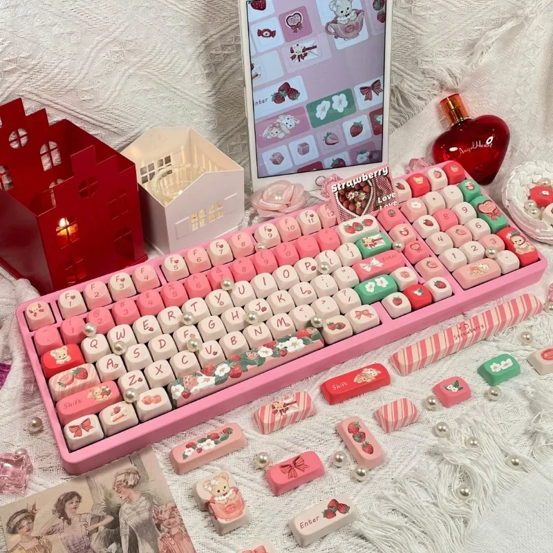 Cute Strawberry Theme Keycaps 139 Keys PBT Keycap Custom  Cherry/SA Profile Key Caps for Mechanical Keyboard Gamer Accessories