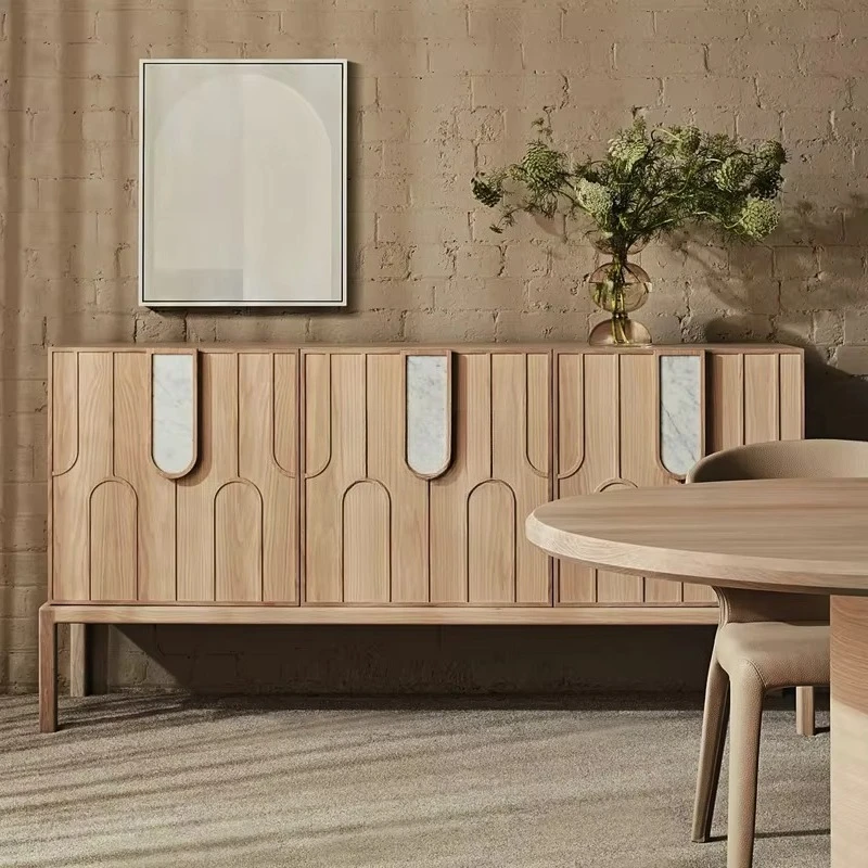 yjq American Simple Light Luxury Dining Side Cabinet Modern Marble Restaurant Cabinet Locker