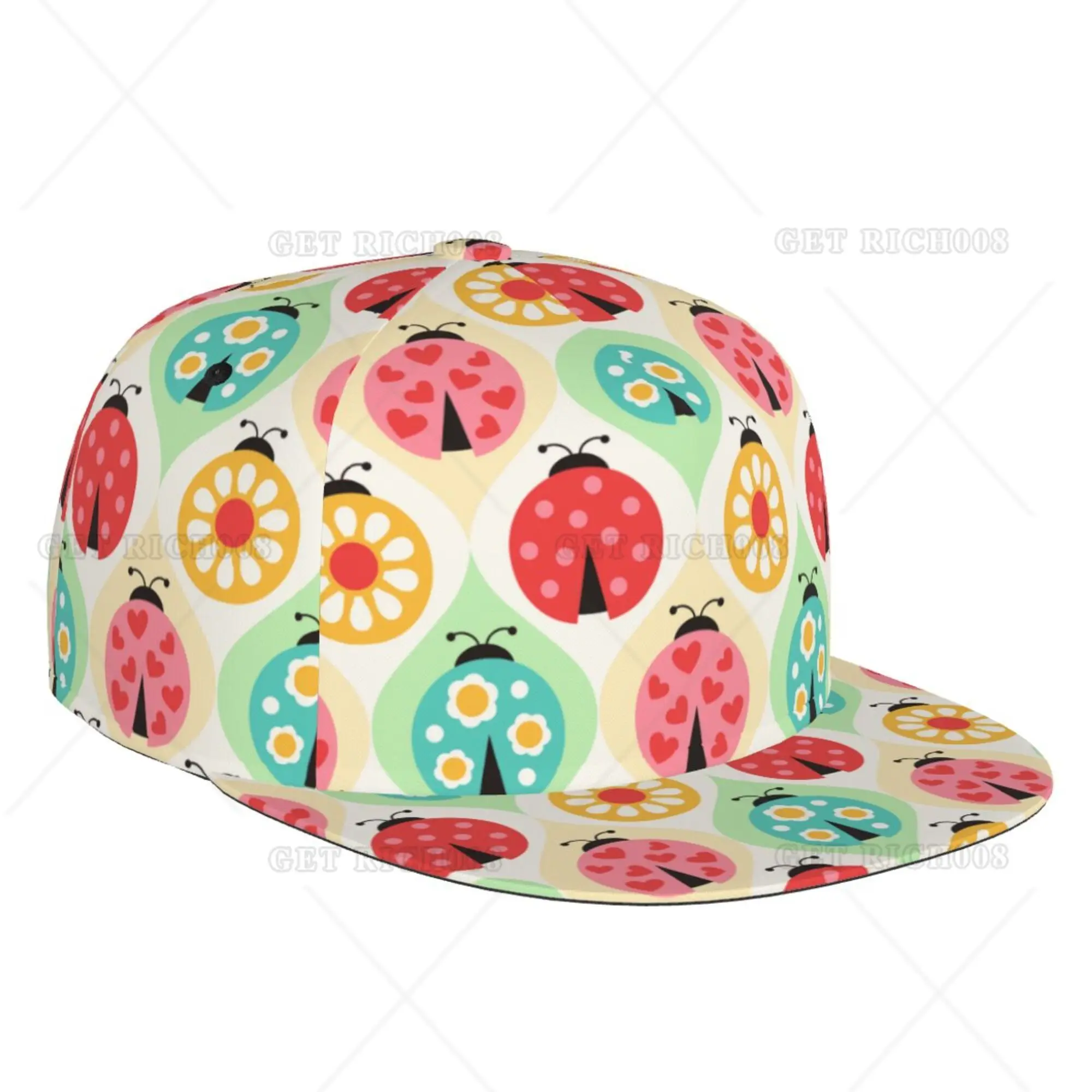 Colorful Ladybug Print Baseball Cap Flat Brim Sun Visor Women Men Adjustable Print One Size All Seasons