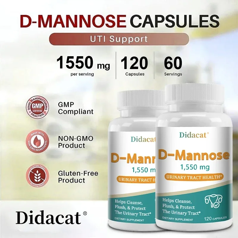 D-Mannose- D-Mannose Supplement for Healthy Urinary Tract, Urinary Tract Support, Unflavored, Gluten-Free, 1500 Mg, 120 Capsules