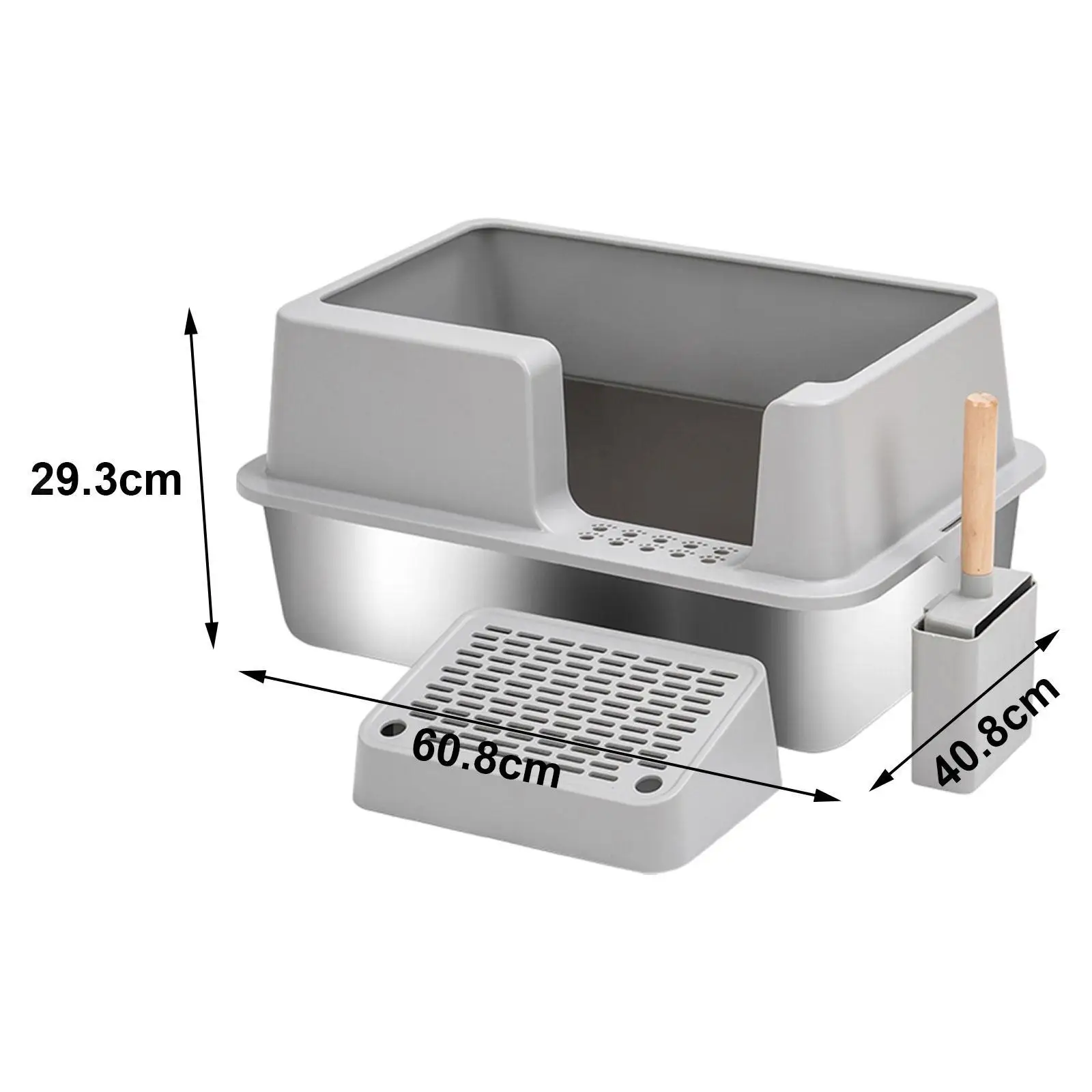 Luxury Stainless Steel Cat Litter Box Cat Litter Tray Semi-Closed With High Side Cat Litter Tray Sandbox With Scoop Pet Toilet