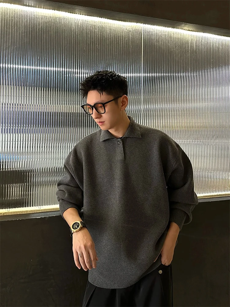 

Мужской вязаный свитер-толстовка оверсайз с воротником, осенне-зимний, модный, базовый, для ношения под одеждой