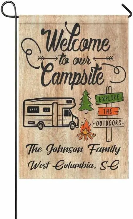 Custom Camp Flag with Family Name Personalized Welcome to Our Campsite Garden Yard House Flags Gifts for Dad Mom Outdoor Wel uui