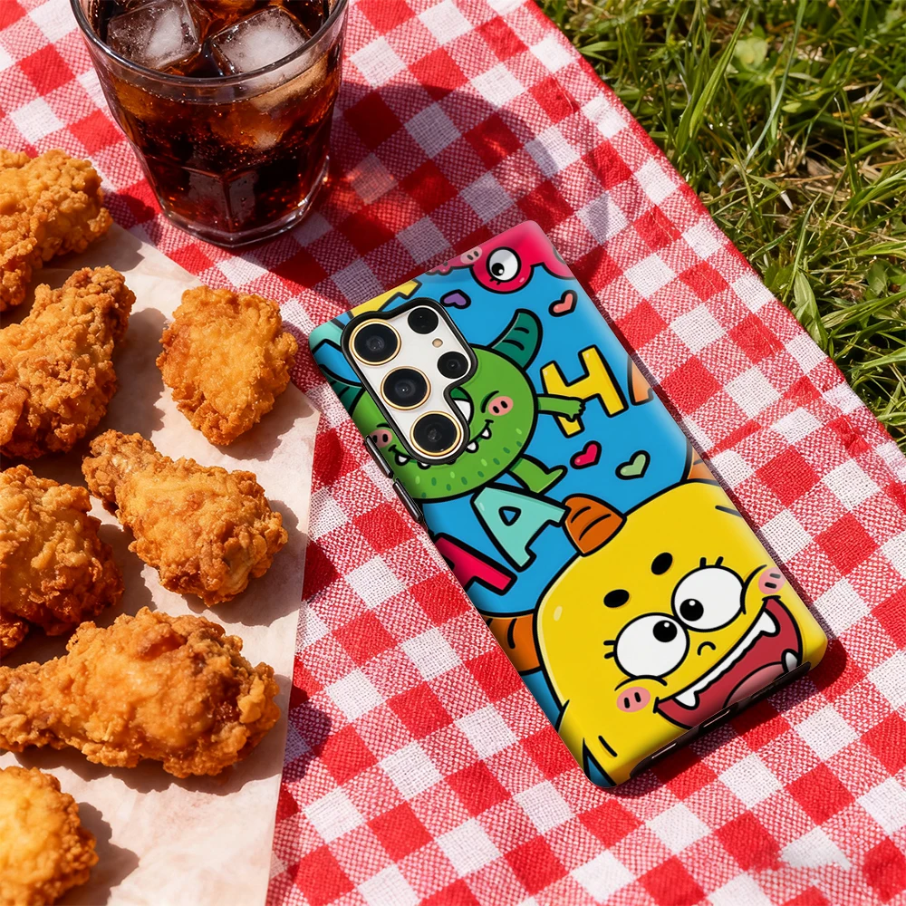 Funda de teléfono Cheeky Monster HA HA Party para Samsung Galaxy S25 Ultra S24 S23 Ultra Plus, funda trasera brillante de doble capa